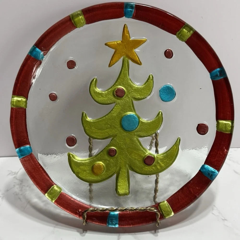 Lori Siebert Merry Christmas Tree Clear Embossed Hand Painted 8